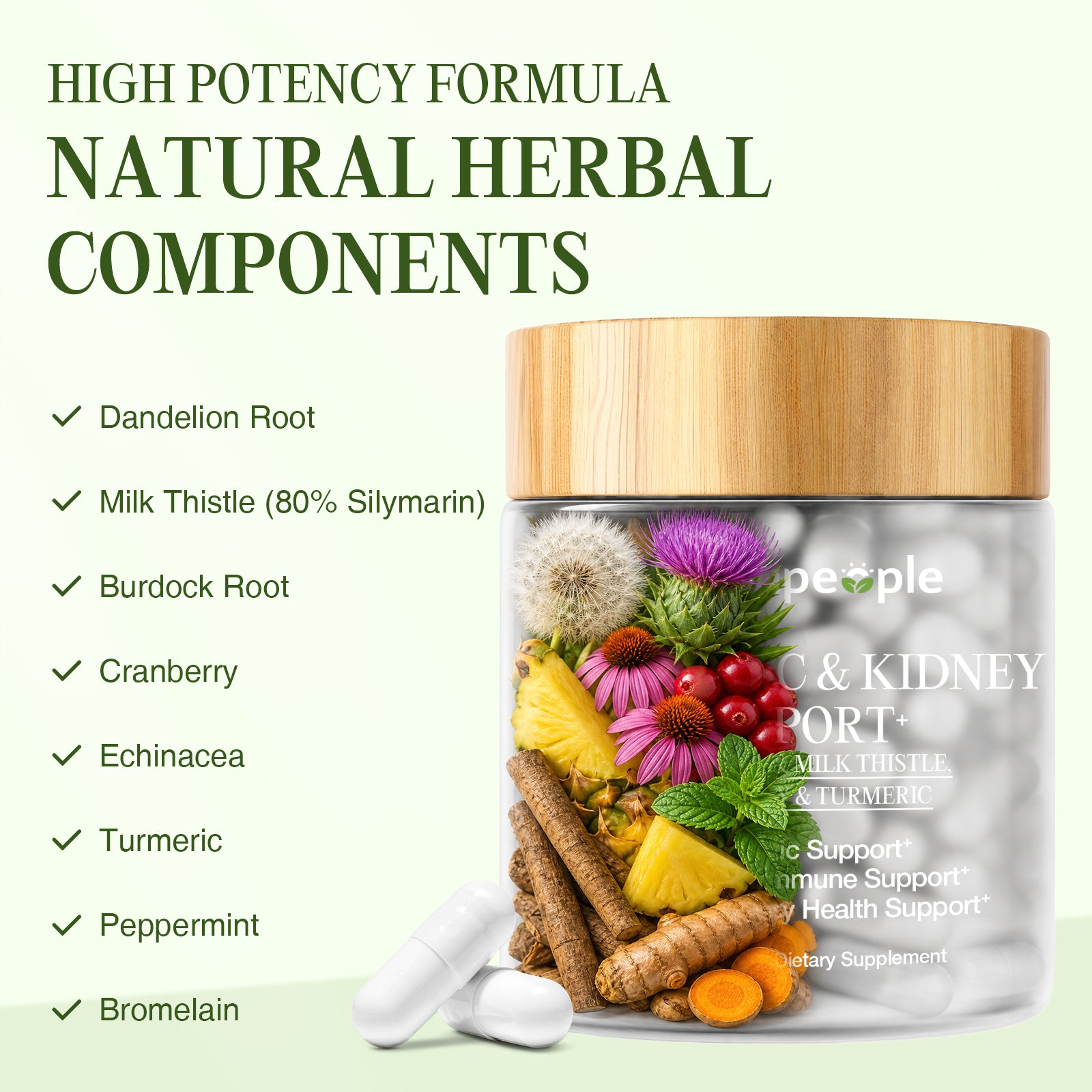 Lymphatic Drainage & Kidney Capsule,with Dandelion,Cleavers,Milk Thistle,Bromelain, Echinacea,Lymph System Support for Women & Men,120 Capsule - GreenPeople