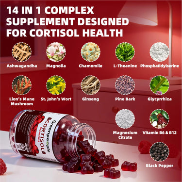 GreenPeople Cortisol Supplements for Women | Cortisol Support Gummies | 14-in-1 Fast Absorption Formula | Sleep & Energy Support | 60CT - GreenPeople