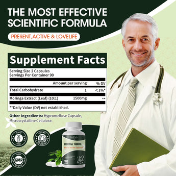 Moringa Pure Capsules, Rich Moringa Powder, Natural Green Moringa Leaf Extract, 180pcs