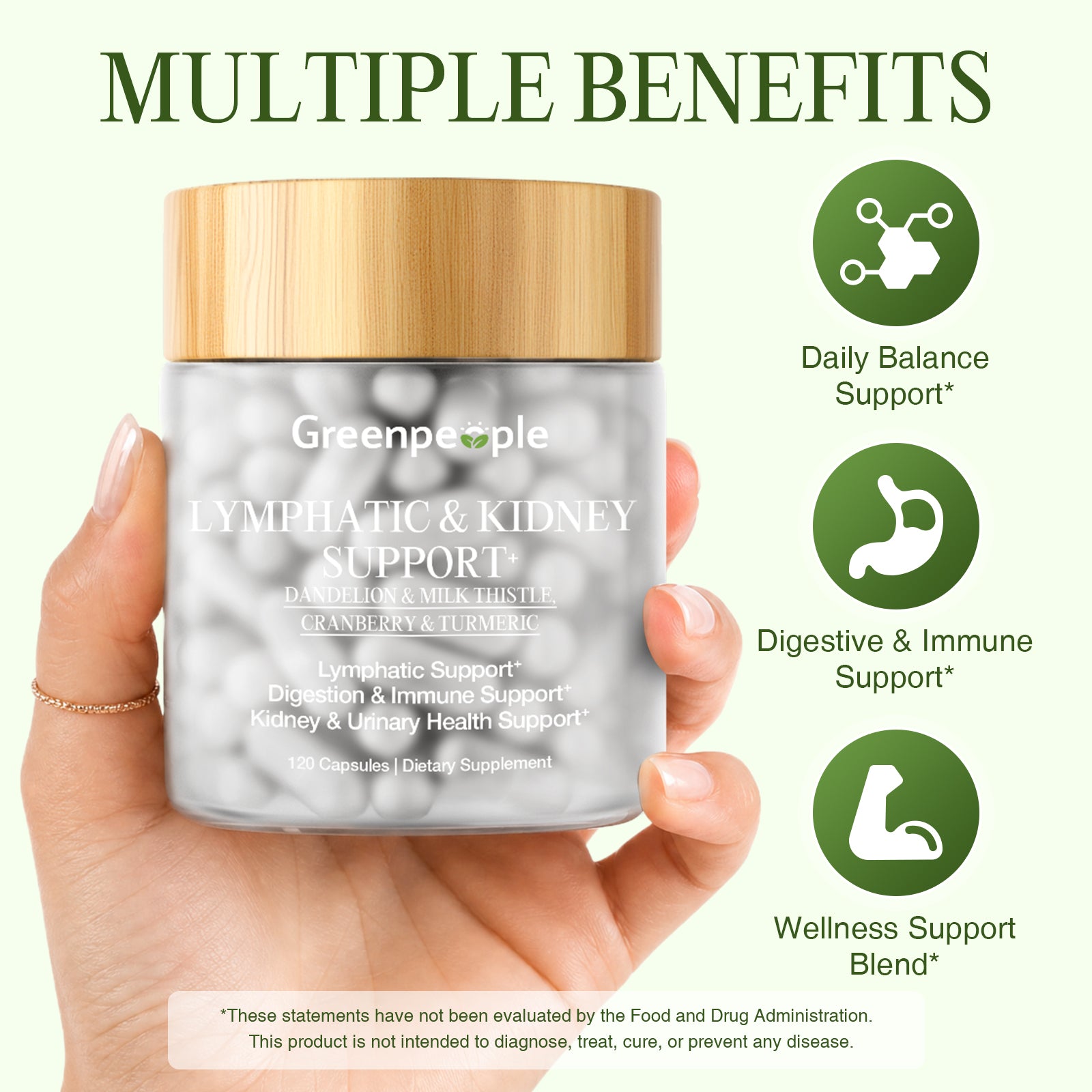 Lymphatic Drainage & Kidney Capsule,with Dandelion,Cleavers,Milk Thistle,Bromelain, Echinacea,Lymph System Support for Women & Men,120 Capsule - GreenPeople