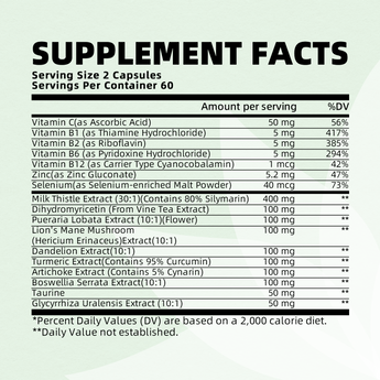 Supplement Facts – Liver Cleanse Detox with Milk Thistle & Herbs

