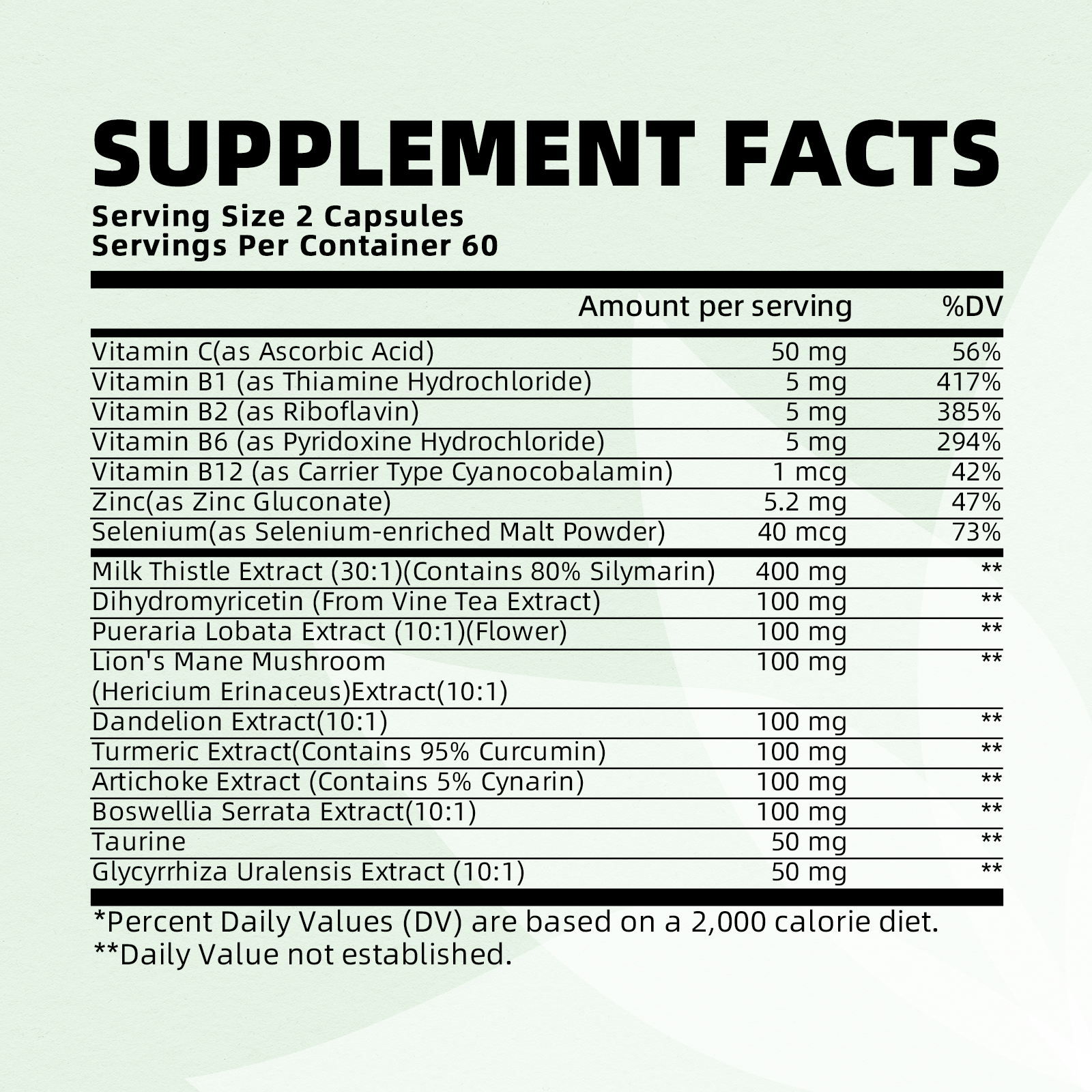 Supplement Facts – Liver Cleanse Detox with Milk Thistle & Herbs