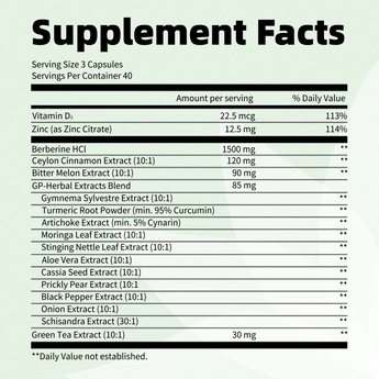 Berberine Capsules Supplement HCL 1500mg with Ceylon Cinnamon - 120 Counts