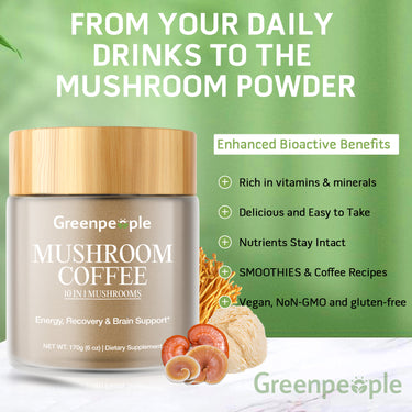 GREENPEOPLE Mushroom Blend Powder Supplement for Coffee & Smoothies - GreenPeople