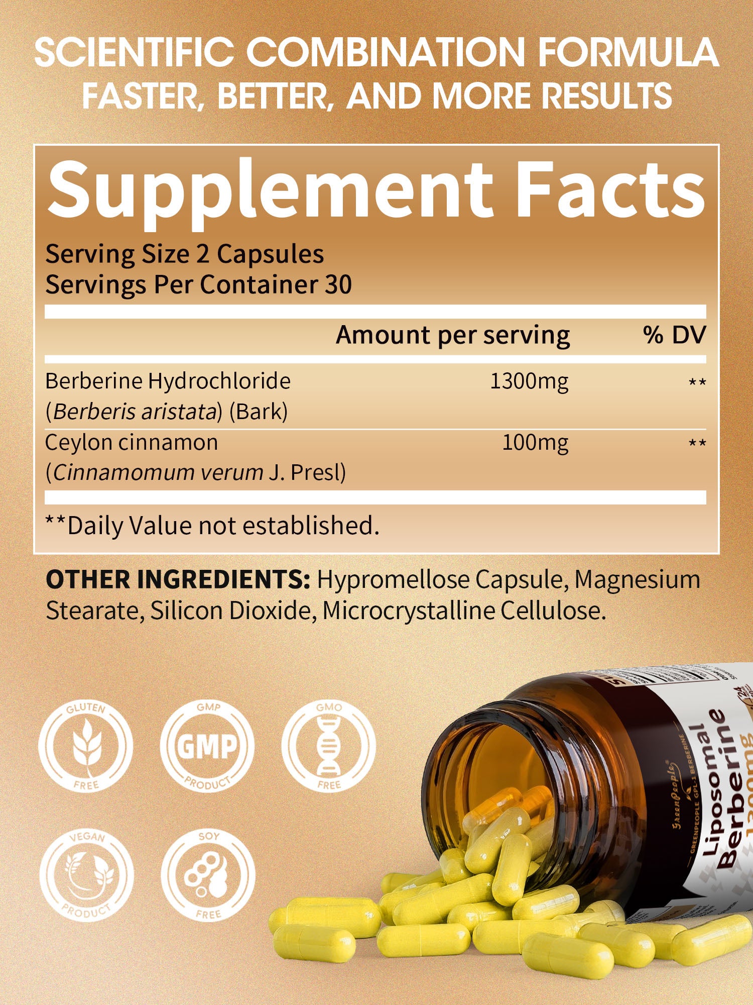 Liposomal Berberine HCl 1300mg with Ceylon Cinnamon – High Absorption, AMPK & GLP-1 Activator – 60 Vegan Capsules - GreenPeople
