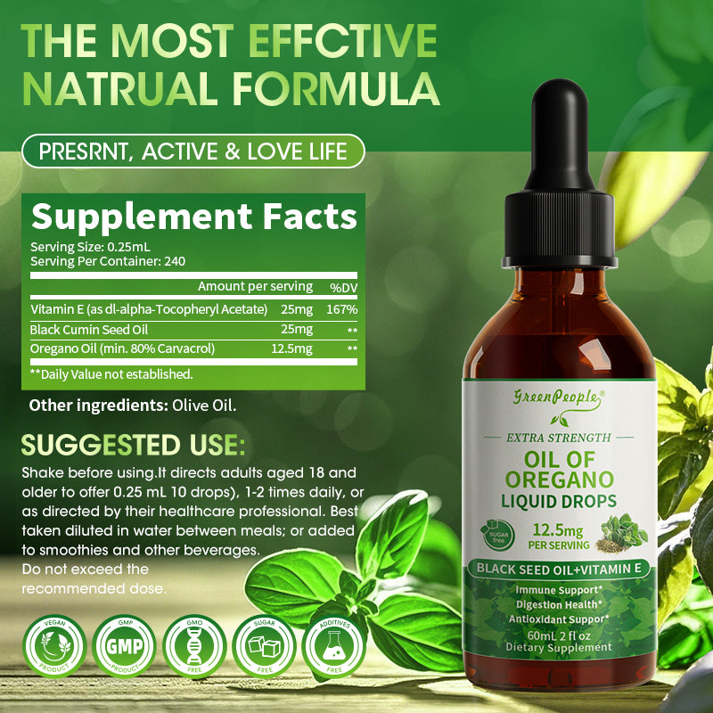 Oregano Oil Drops - Oil of Oregano Liquid - Herbal Blend for Immune Support,Digestive Health,Overall Health - Vegan, Sugar Free,Non-GMO - 2 Fl Oz - GreenPeople