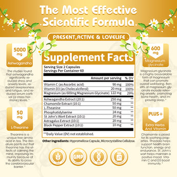 Cortisol Balance Support– 5000mg Ashwagandha + Magnesium Glycinate - 120 Vegan Capsules