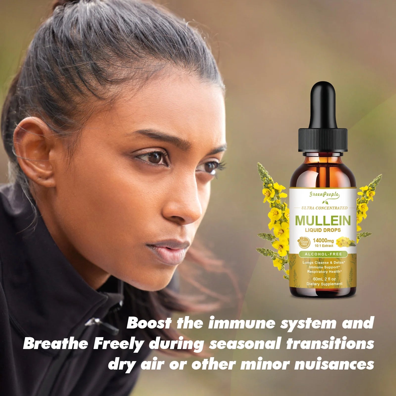 (2 Pack)Mullein Drops for Lungs - 1400MG Mullein Leaf Extract for Lungs Cleanse Support - Respiratory Supplement - 2FL Oz - GreenPeople