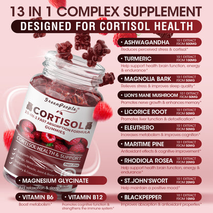 Cortisol Gummies Supplements for Women Raspberry Flavor 120 counts 60 days Support