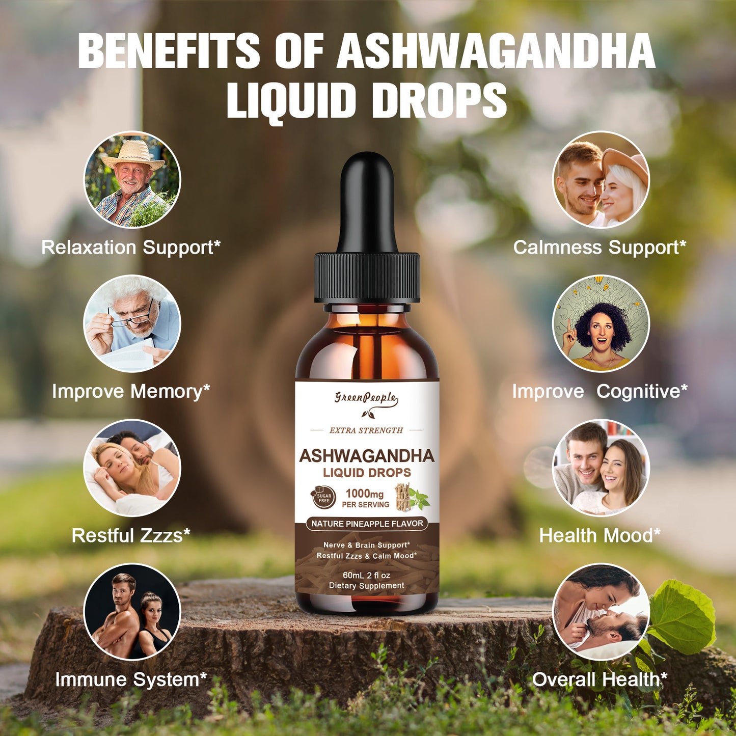 GREENPEOPLE Ashwagandha Liquid Drops Supplement for Men & Women 3000mg Gluten-Free