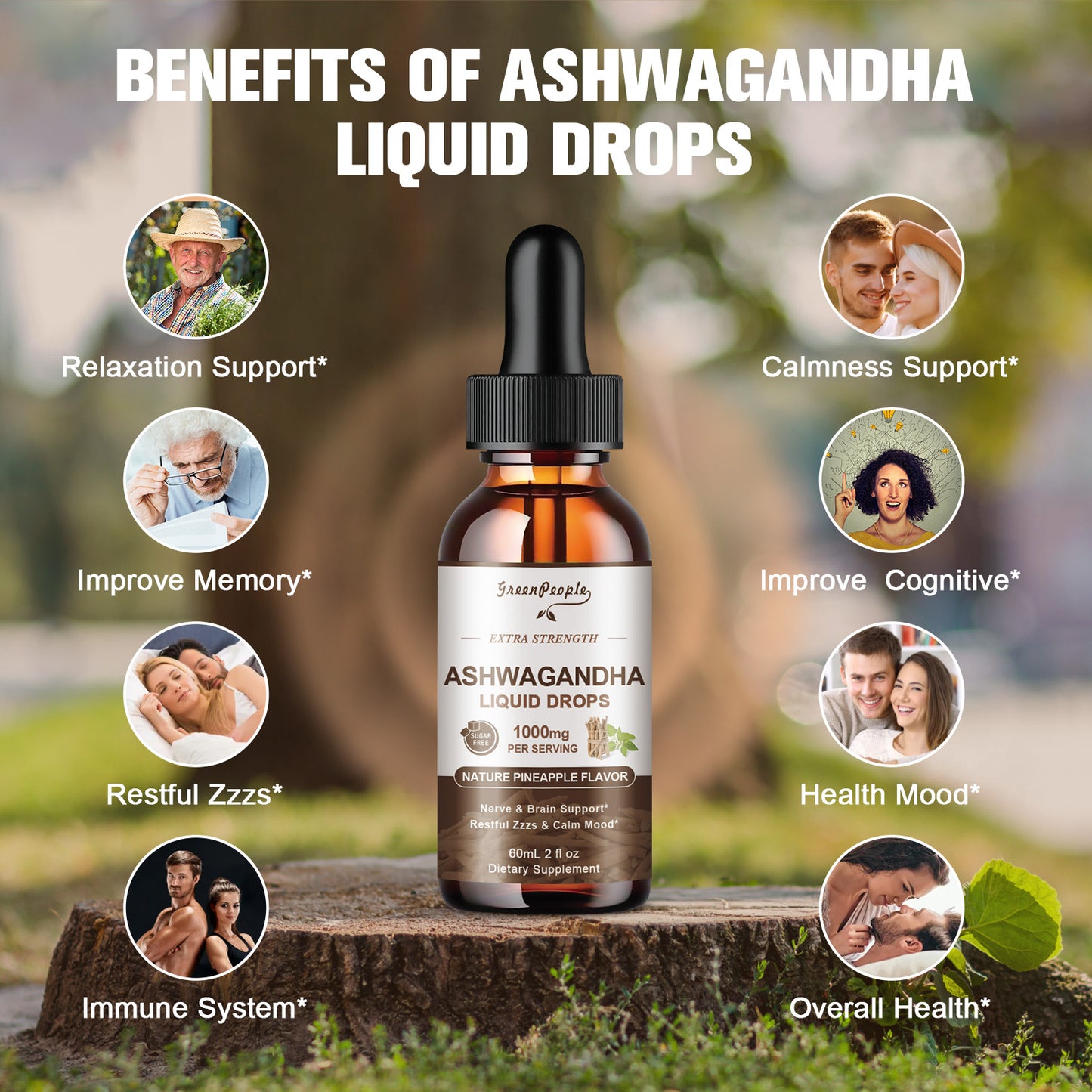 GREENPEOPLE Ashwagandha Liquid Drops Supplement for Men & Women 3000mg Gluten-Free