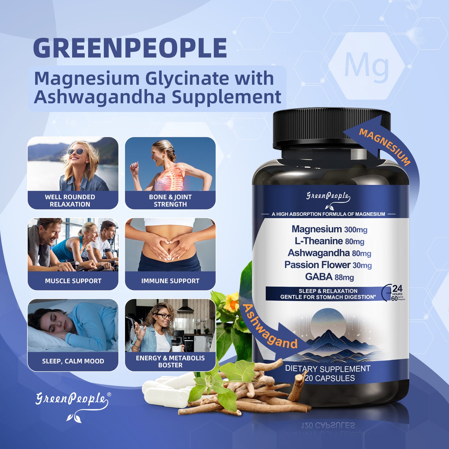 Magnesium Glycinate 300mg Supplement Capsules