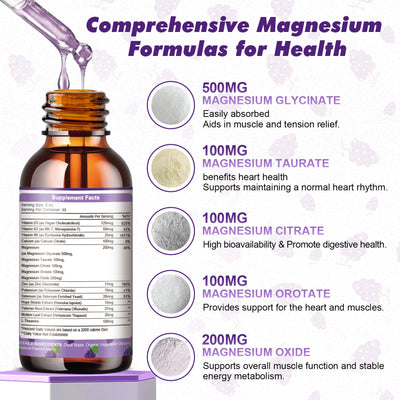 GREENPEOPLE Magnesium Glycinate Liquid Drops 1000mg Liquid Magnesium Complex with D3 K2 & B6 Sugar-Free Grape Flavor