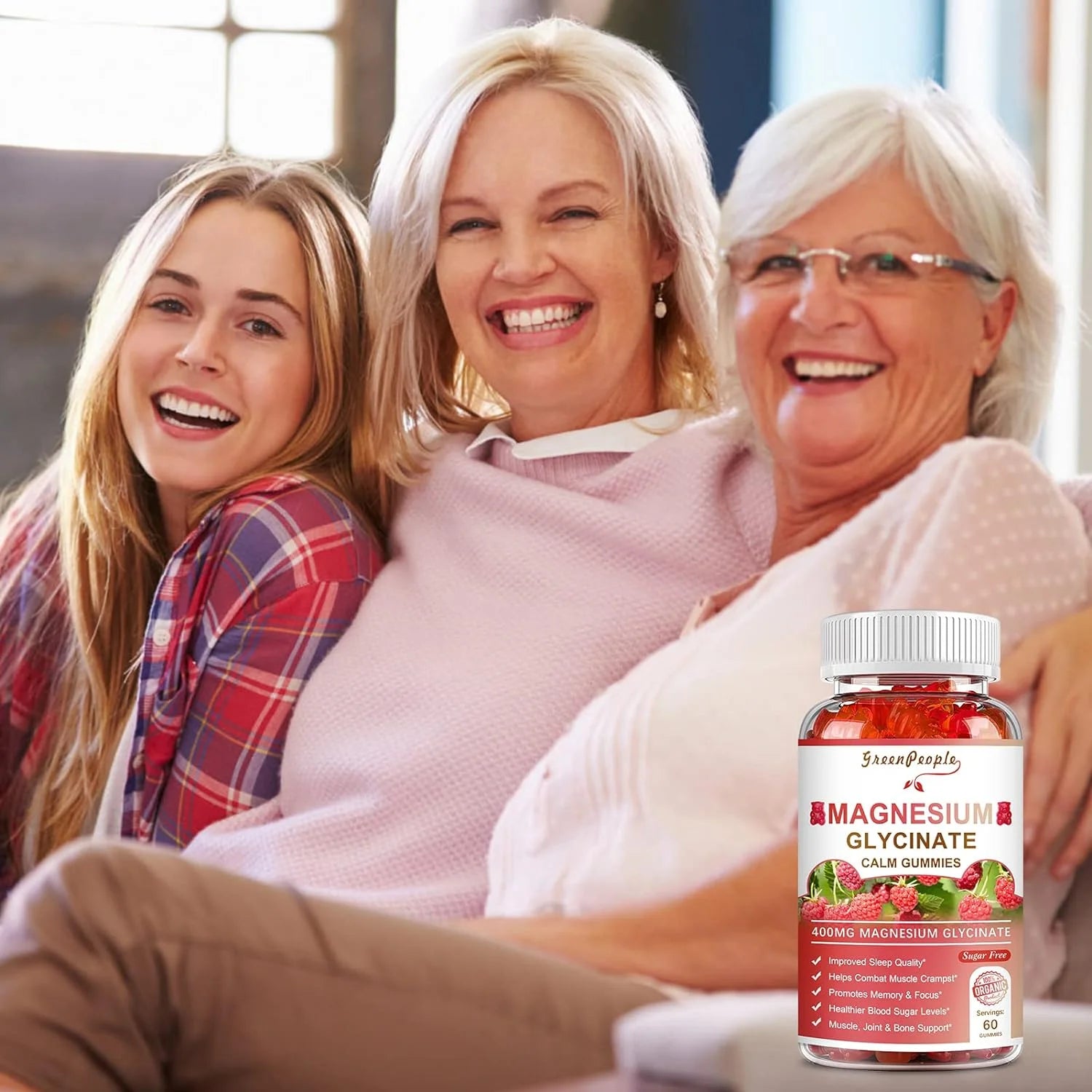 Magnesium Gummies 400mg Supplement Supports Calm Mood,Muscle,Bone,Sleep Health,60 Count - GreenPeople