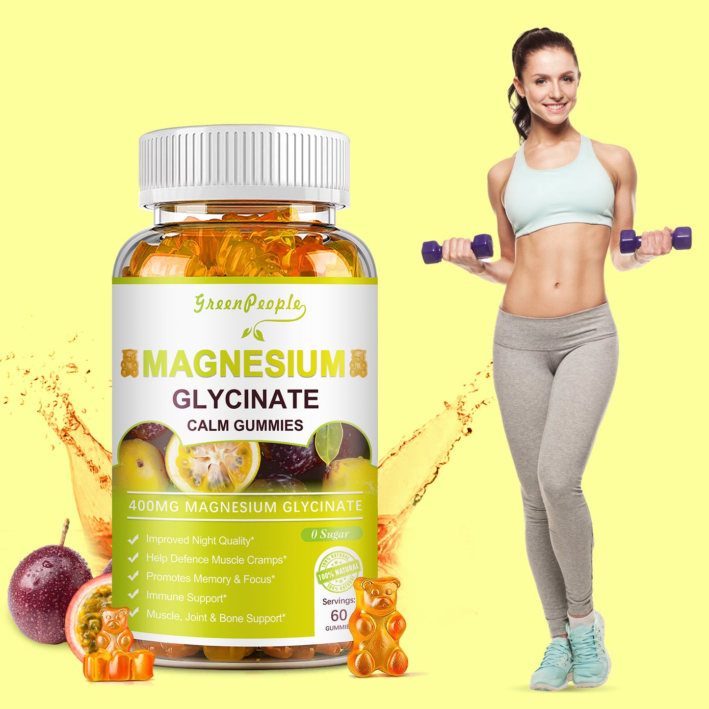 GREENPEOPLE Passion Fruit Flavor Magnesium Glycinate Gummies