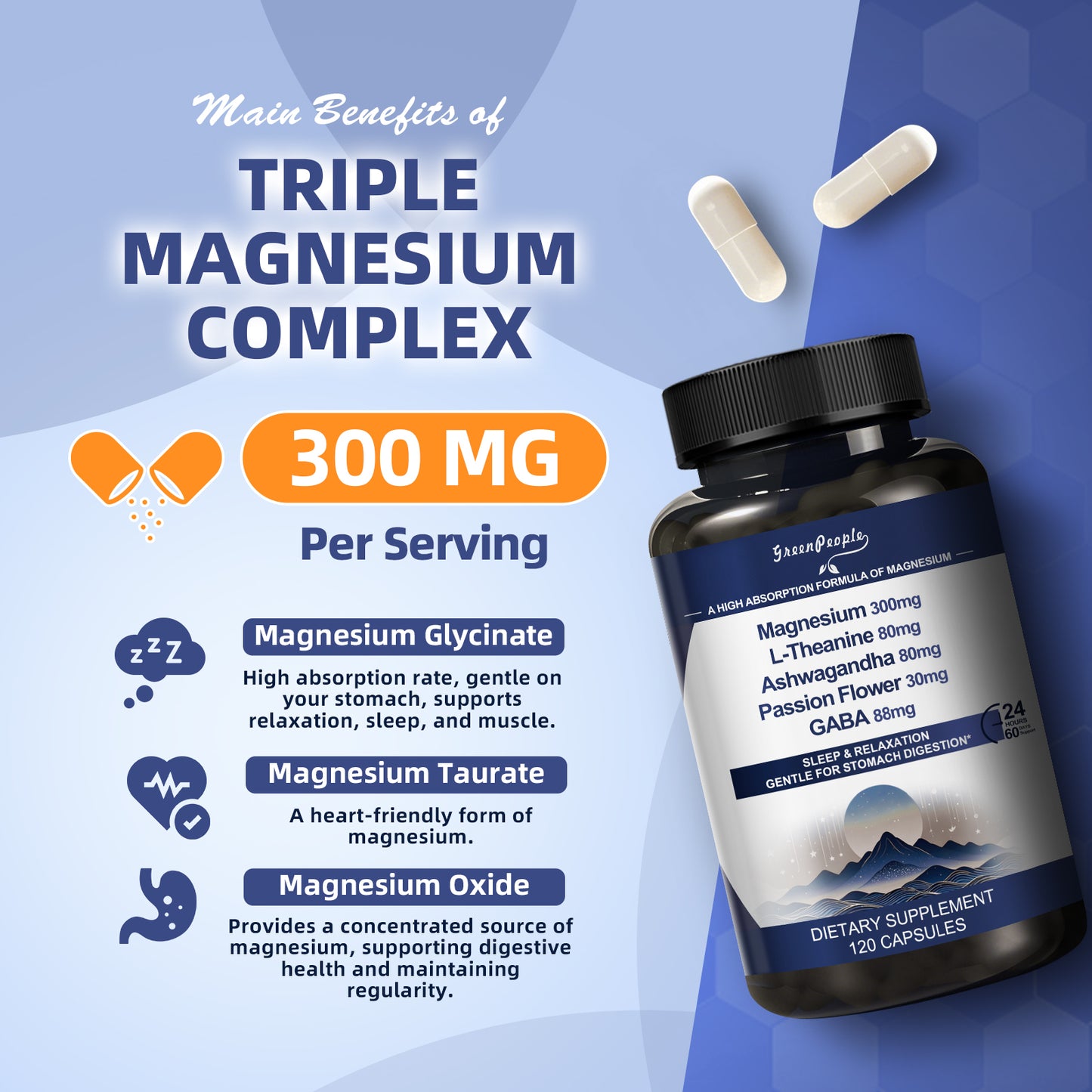 Magnesium Glycinate 300mg Supplement Capsules