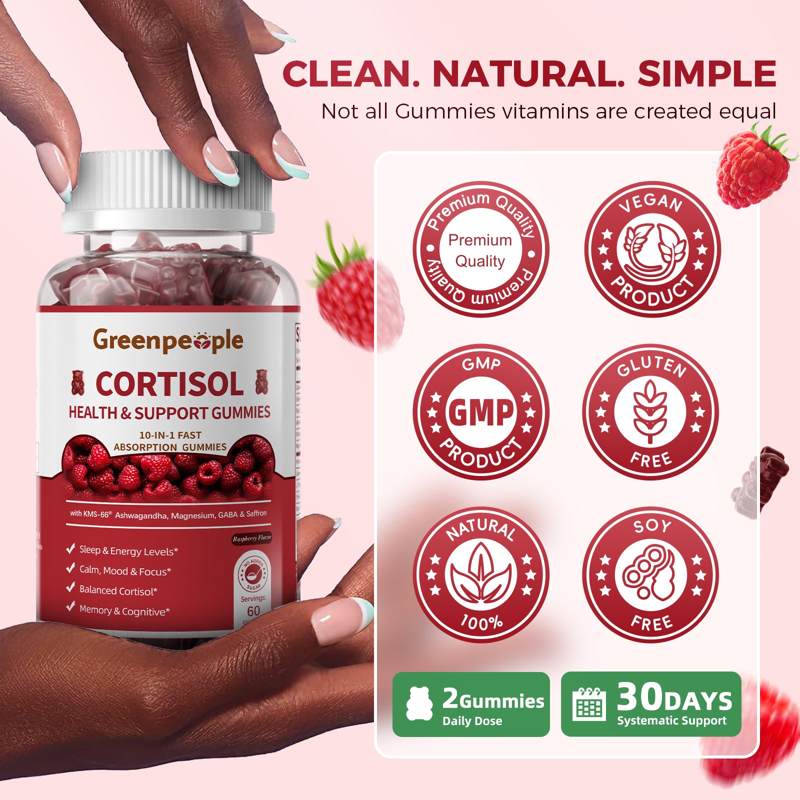 GreenPeople Cortisol Balance Sleep Gummies – 60ct | KSM-66® Ashwagandha, GABA & 5-HTP | Relaxation & Rest Support - GreenPeople