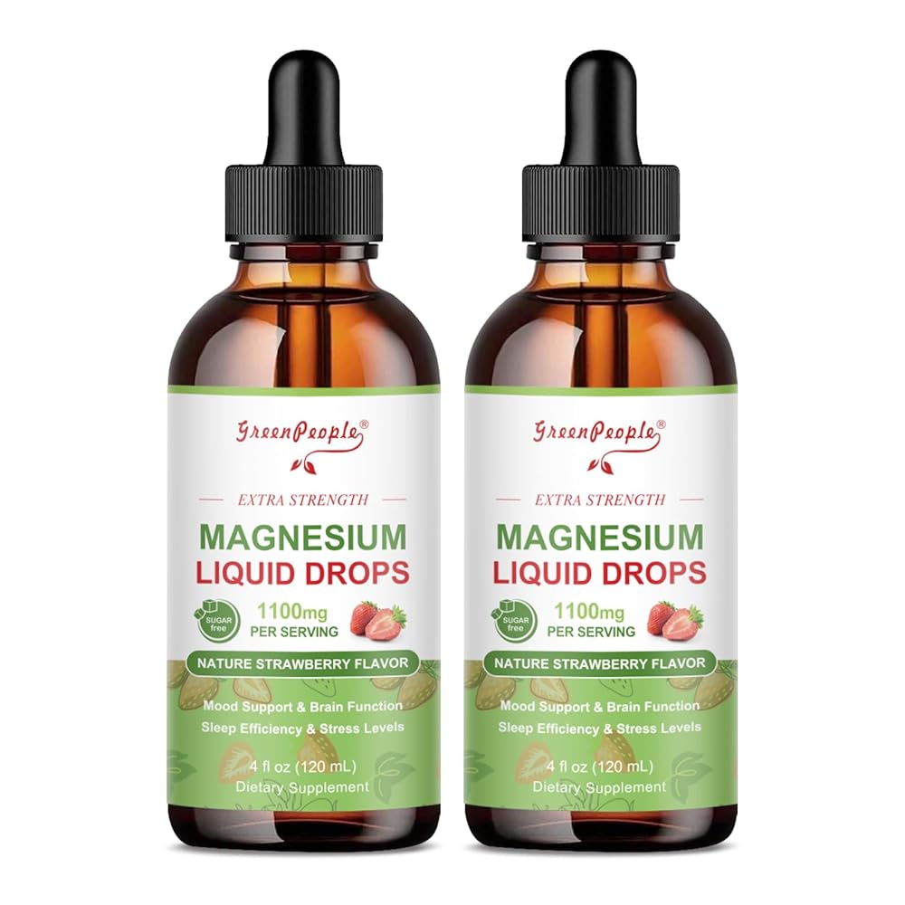 GREENPEOPLE 17-in-1 Triple Magnesium Complex Liquid Drops Supplement 1100mg Strawberry Flavor