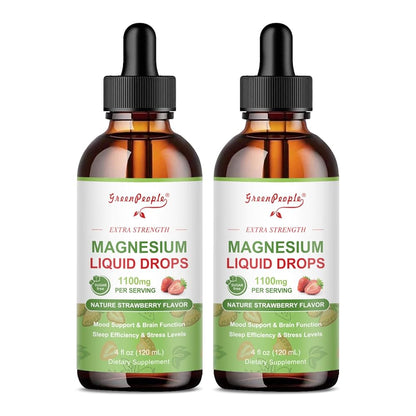 GREENPEOPLE 17-in-1 Triple Magnesium Complex Liquid Drops Supplement 1100mg Strawberry Flavor