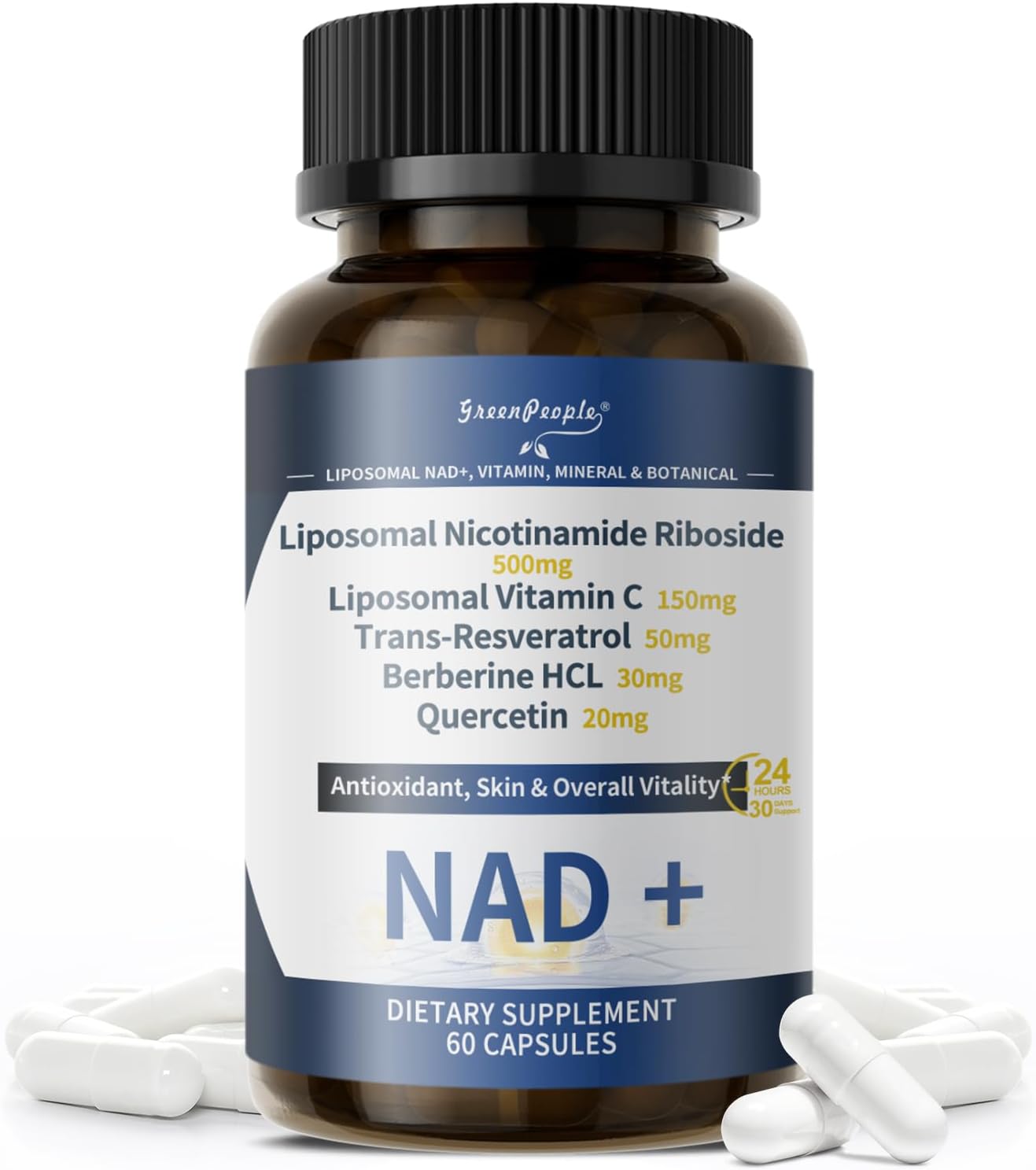 Liposomal NAD+ Complex | 500mg NR + Resveratrol | 60 Capsules