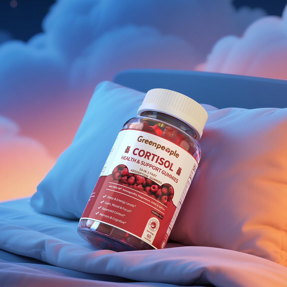 GreenPeople Cortisol Balance Sleep Gummies – 60ct | KSM-66® Ashwagandha, GABA & 5-HTP | Relaxation & Rest Support - GreenPeople
