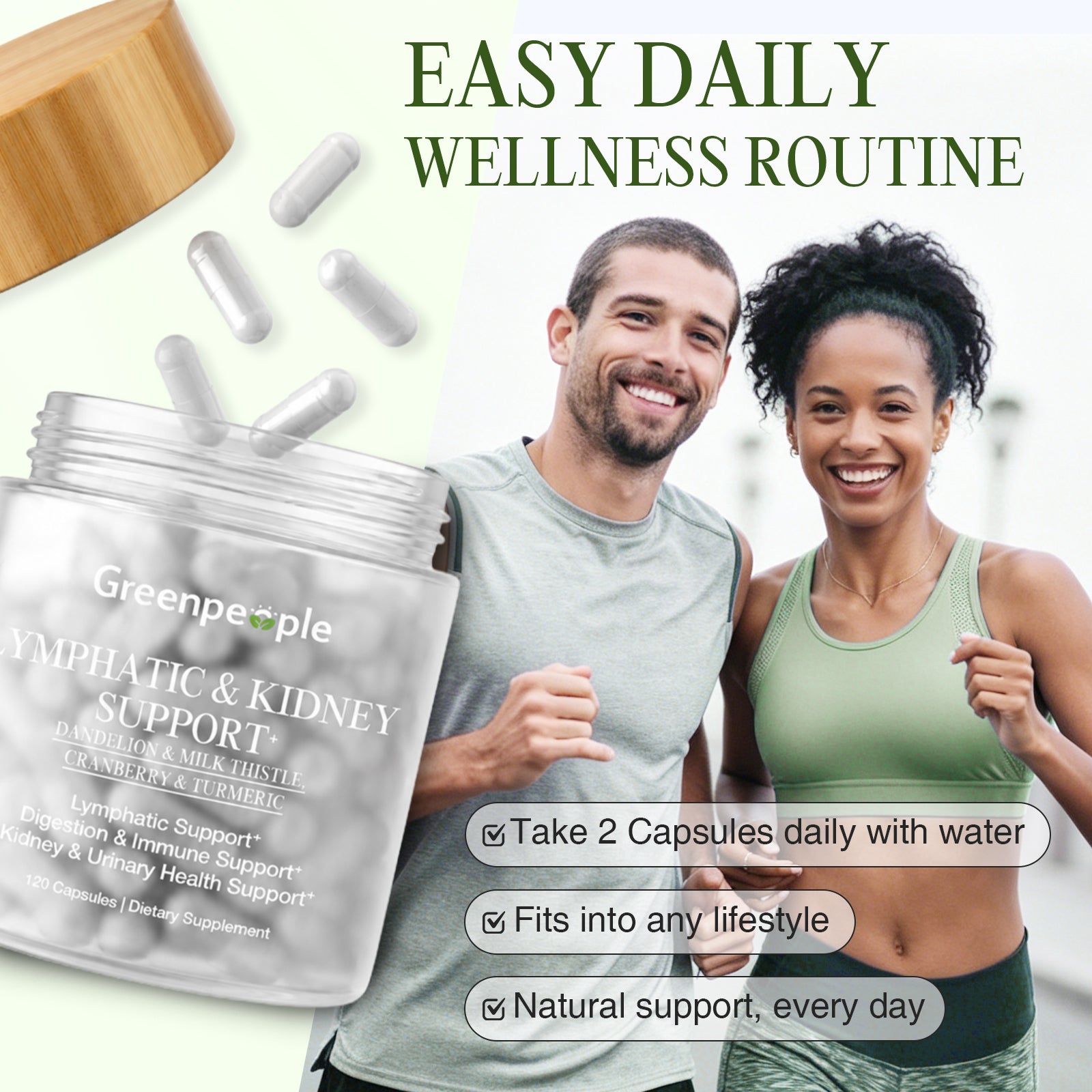 Lymphatic Drainage & Kidney Capsule,with Dandelion,Cleavers,Milk Thistle,Bromelain, Echinacea,Lymph System Support for Women & Men,120 Capsule - GreenPeople