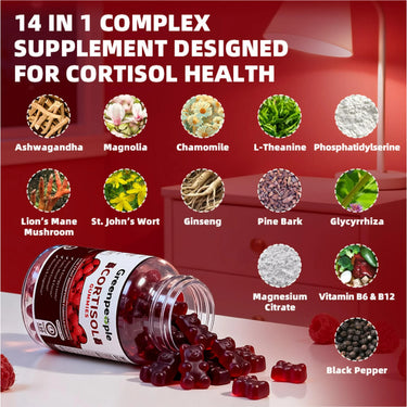 GreenPeople Cortisol Supplements for Women | Cortisol Support Gummies | 14-in-1 Fast Absorption Formula | Sleep & Energy Support | 120CT - GreenPeople