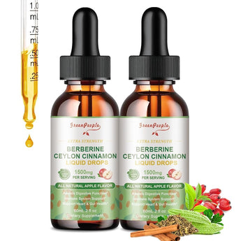 GreenPeople Berberine Liquid Supplement 1500mg with Ceylon Cinnamon – 2-Pack Berberine Drops for Metabolic Health and Blood Sugar Support