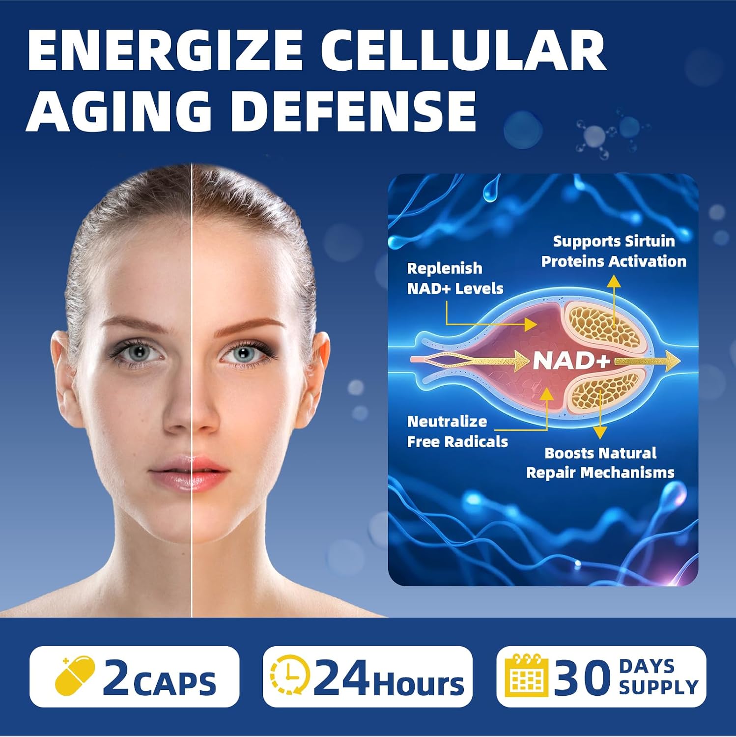 Liposomal NAD+ Complex | 500mg NR + Resveratrol | 60 Capsules