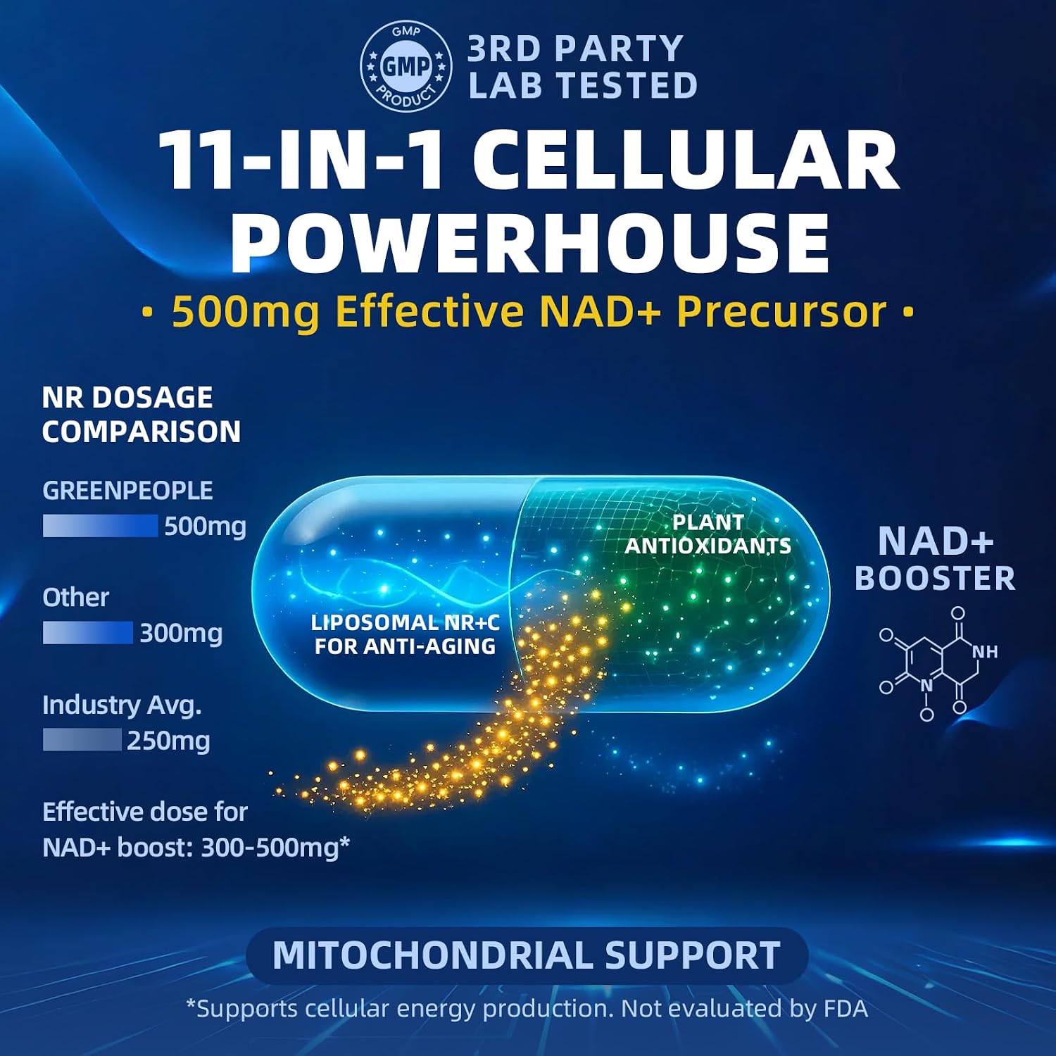 Liposomal NAD+ Complex | 500mg NR + Resveratrol | 60 Capsules