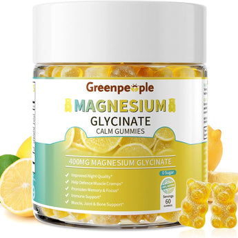 GreenPeople Sugar-Free Magnesium Glycinate Gummies – 400mg Advanced Calm & Sleep Support with Vitamin D3, B6 & Calcium (60 Count)
