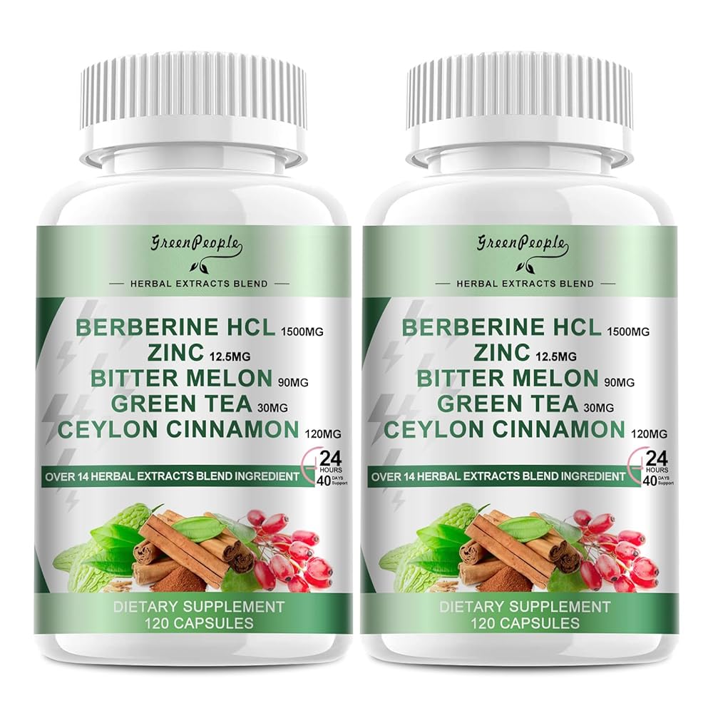 GreenPeople Berberine 1500mg Supplement with Ceylon Cinnamon Bitter Melon/Artichoke Extracts & Natural Herbs for Immune Support 120 Count