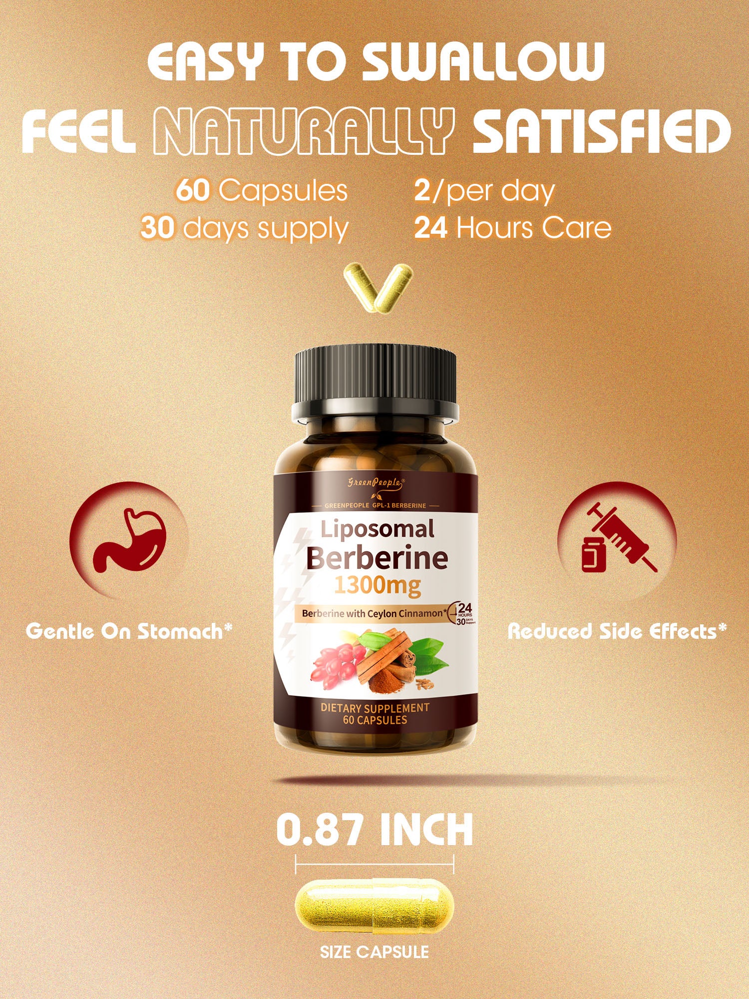 Liposomal Berberine HCl 1300mg with Ceylon Cinnamon – High Absorption, AMPK & GLP-1 Activator – 60 Vegan Capsules - GreenPeople