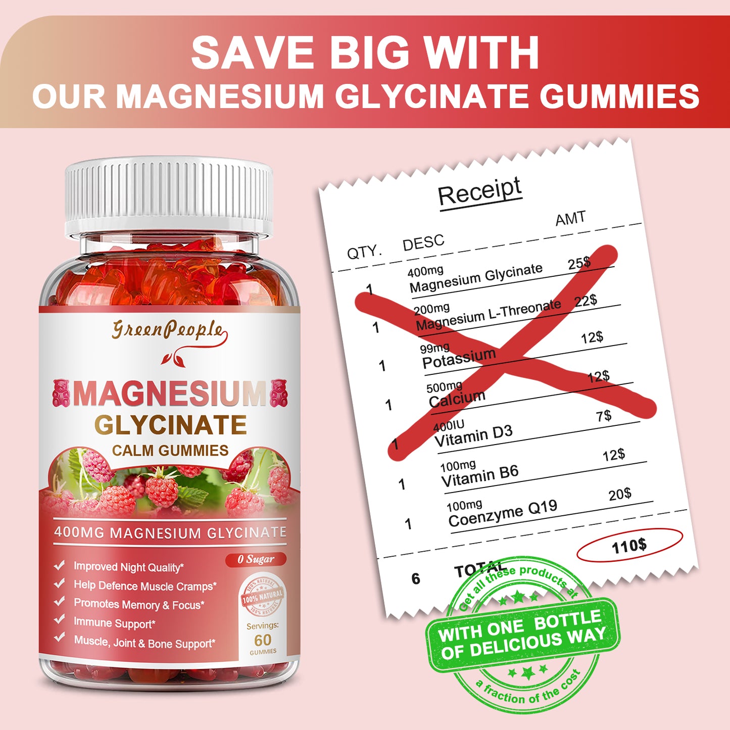 GREENPEOPLE Magnesium Calm Gummies Natural Raspberry 120 Count