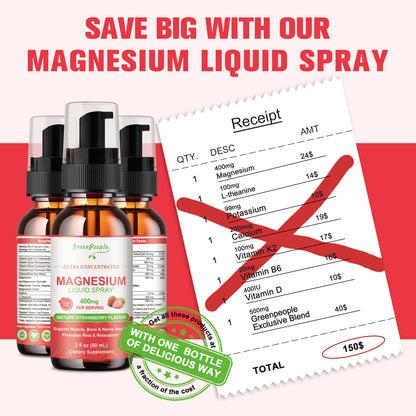 GREENPEOPLE Magnesium Complex Liquid Spray Strawberry Flavor 400mg of Magnesium Glycinate, Taurate, Malate & Oxide