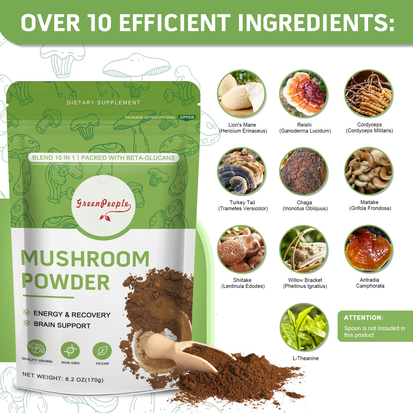 GREENPEOPLE Mushroom Blend Powder Supplement for Coffee & Smoothies