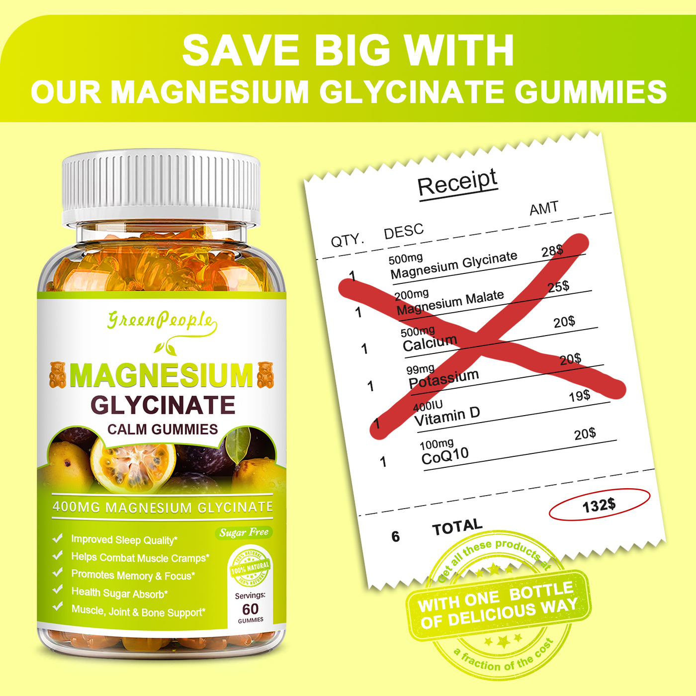 GREENPEOPLE Passion Fruit Flavor Magnesium Glycinate Gummies