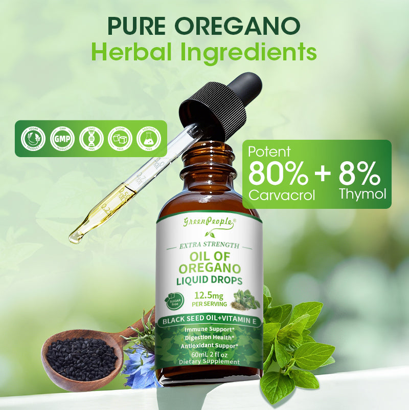 Oregano Oil Drops - Oil of Oregano Liquid - Herbal Blend for Immune Support,Digestive Health,Overall Health - Vegan, Sugar Free,Non-GMO - 2 Fl Oz - GreenPeople