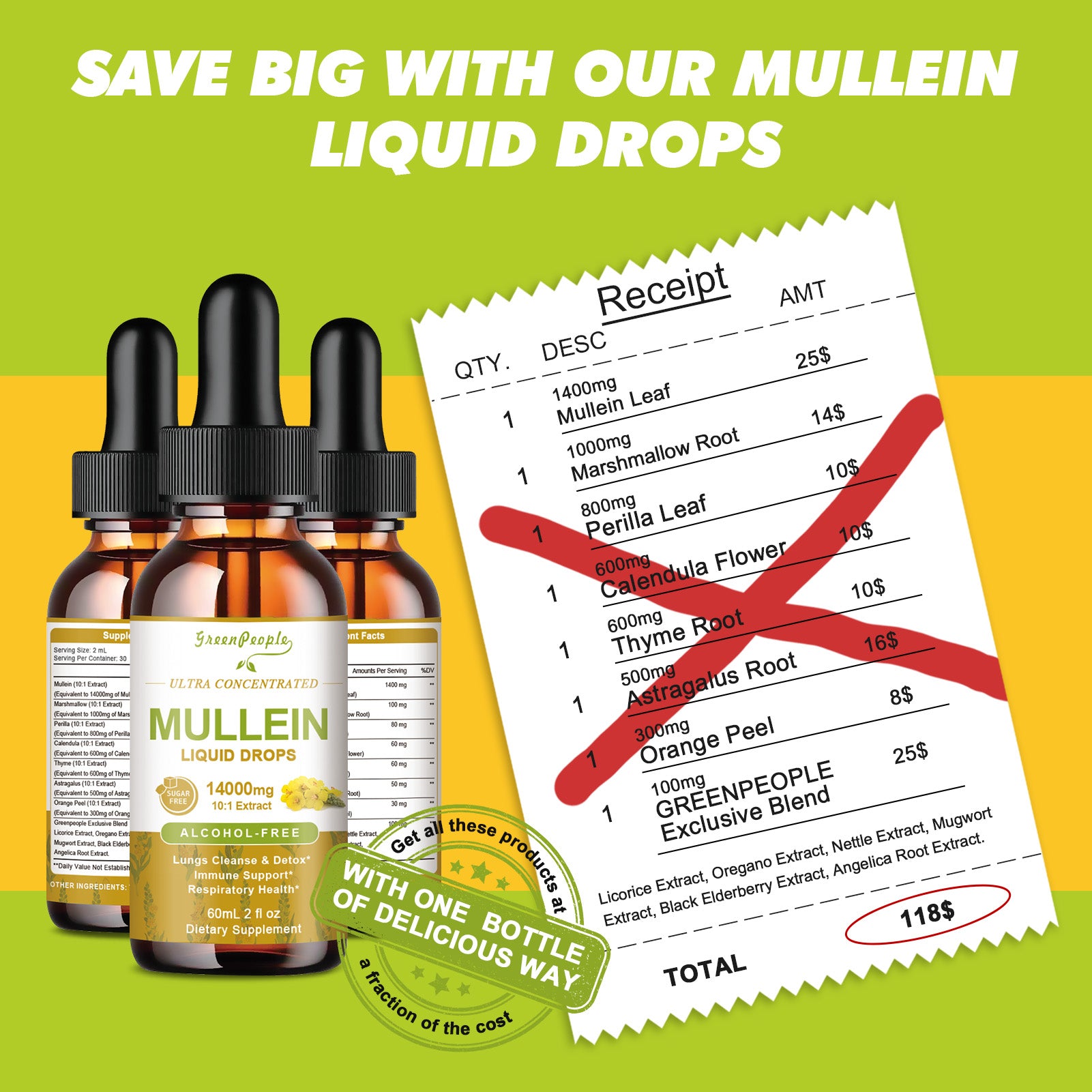 GREENPEOPLE Mullein Flavor Drops Supplement with Calendula & Elderberry