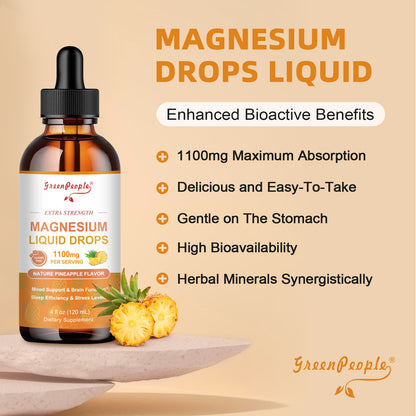 GREENPEOPLE 17-in-1 Triple Magnesium Complex Supplement Liquid Drops Pineapple Flavor