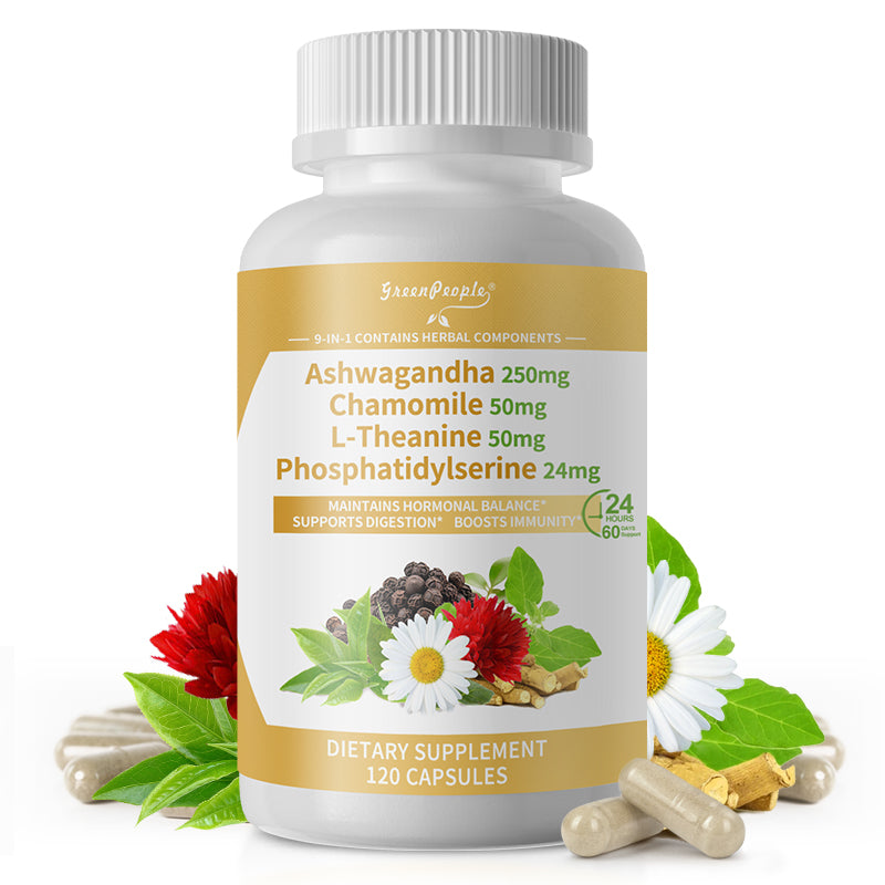 Cortisol Balance Support– 5000mg Ashwagandha + Magnesium Glycinate - 120 Vegan Capsules - GreenPeople