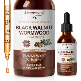 GreenPeople Black Walnut & Wormwood Tincture with Oregano, Garlic & Berberine – Liposomal Herbal Drops for Digestive Cleanse & Gut Balance (98% Absorption)