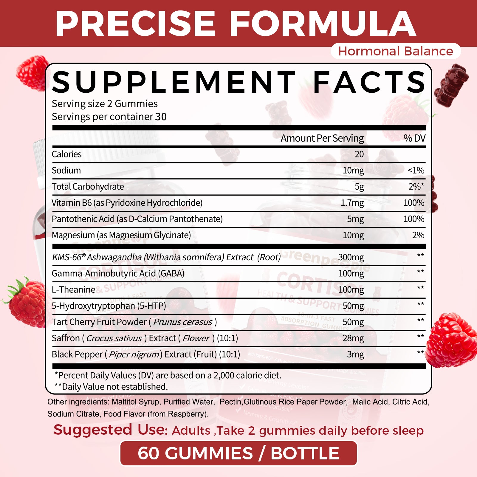 GreenPeople Cortisol Balance Sleep Gummies – 60ct | KSM-66® Ashwagandha, GABA & 5-HTP | Relaxation & Rest Support - GreenPeople