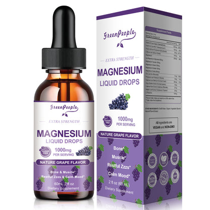 GREENPEOPLE Magnesium Glycinate Liquid Drops 1000mg Liquid Magnesium Complex with D3 K2 & B6 Sugar-Free Grape Flavor