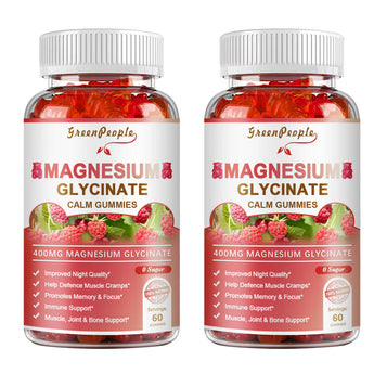 (2 Pack)Magnesium Glycinate Gummies 400mg,with Magnesium Malate,CoQ10 for Calm Mood & Sleep,60 Count