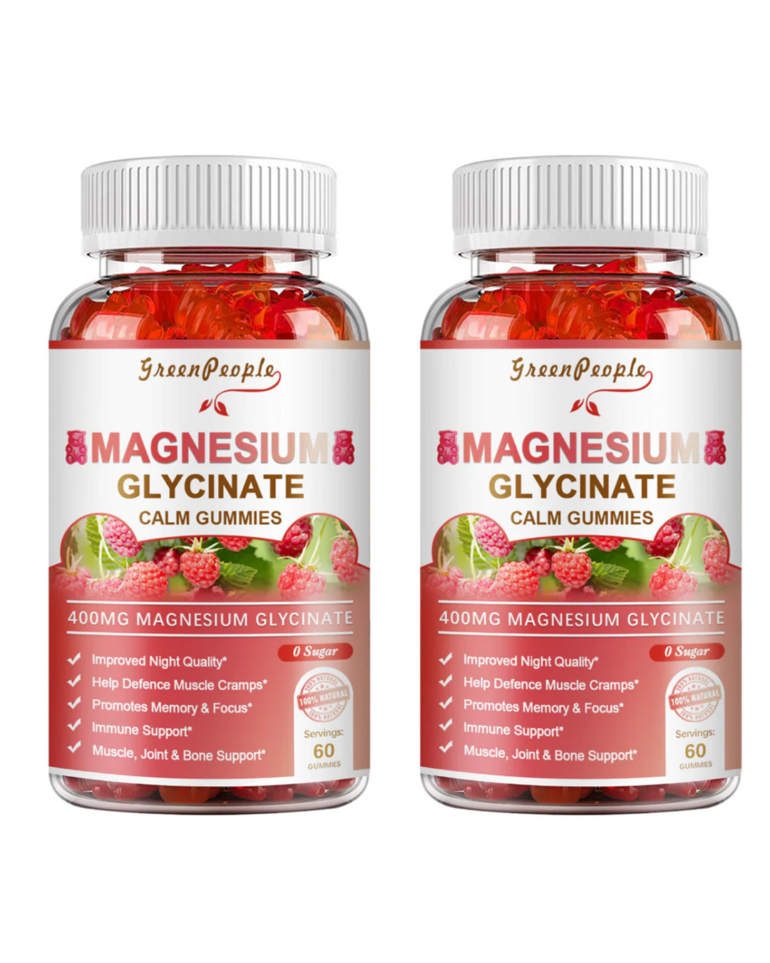 (2 Pack)Magnesium Glycinate Gummies 400mg,with Magnesium Malate,CoQ10 for Calm Mood & Sleep,60 Count - GreenPeople