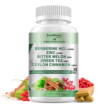 GreenPeople Berberine 1500mg Supplement with Ceylon Cinnamon Bitter Melon/Artichoke Extracts & Natural Herbs for Immune Support