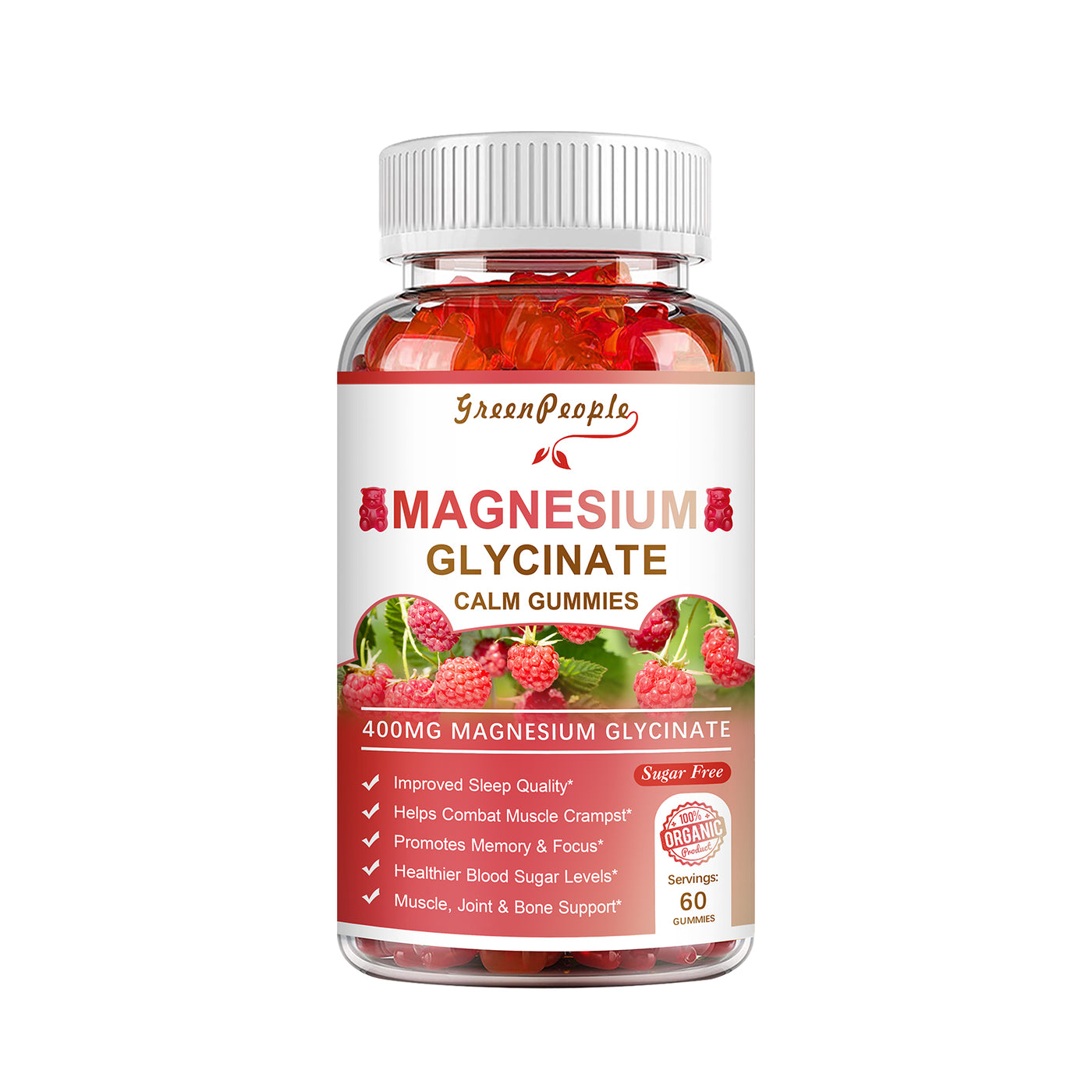 Raspberry Flavor Magnesium Glycinate Gummies for Sleep & Mood Support