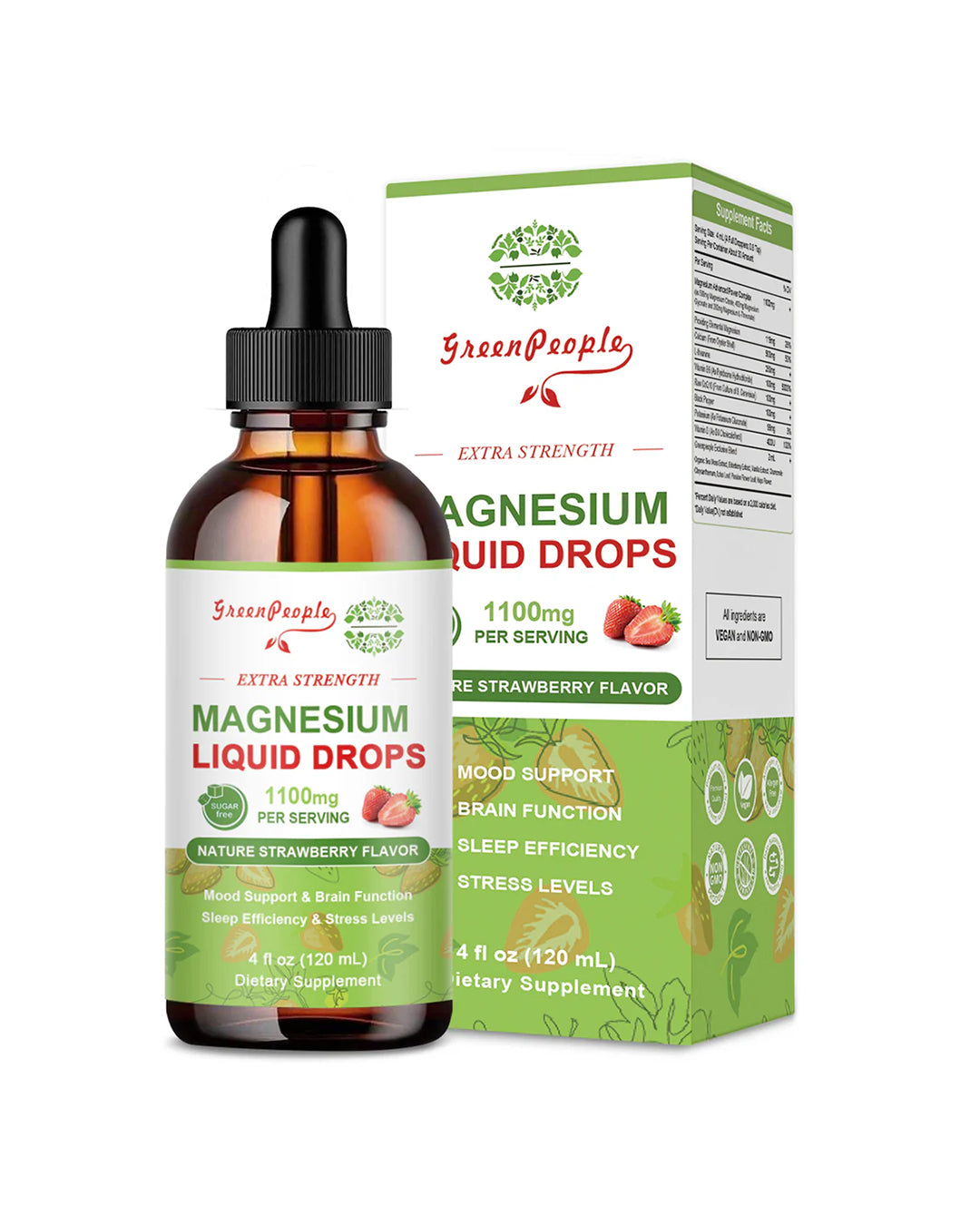 GreenPeople Magnesium Glycinate Liquid Drops – 17-in-1 High Absorption Magnesium for Sleep, Calm Mood & Daily Wellness, Strawberry Flavor - GreenPeople