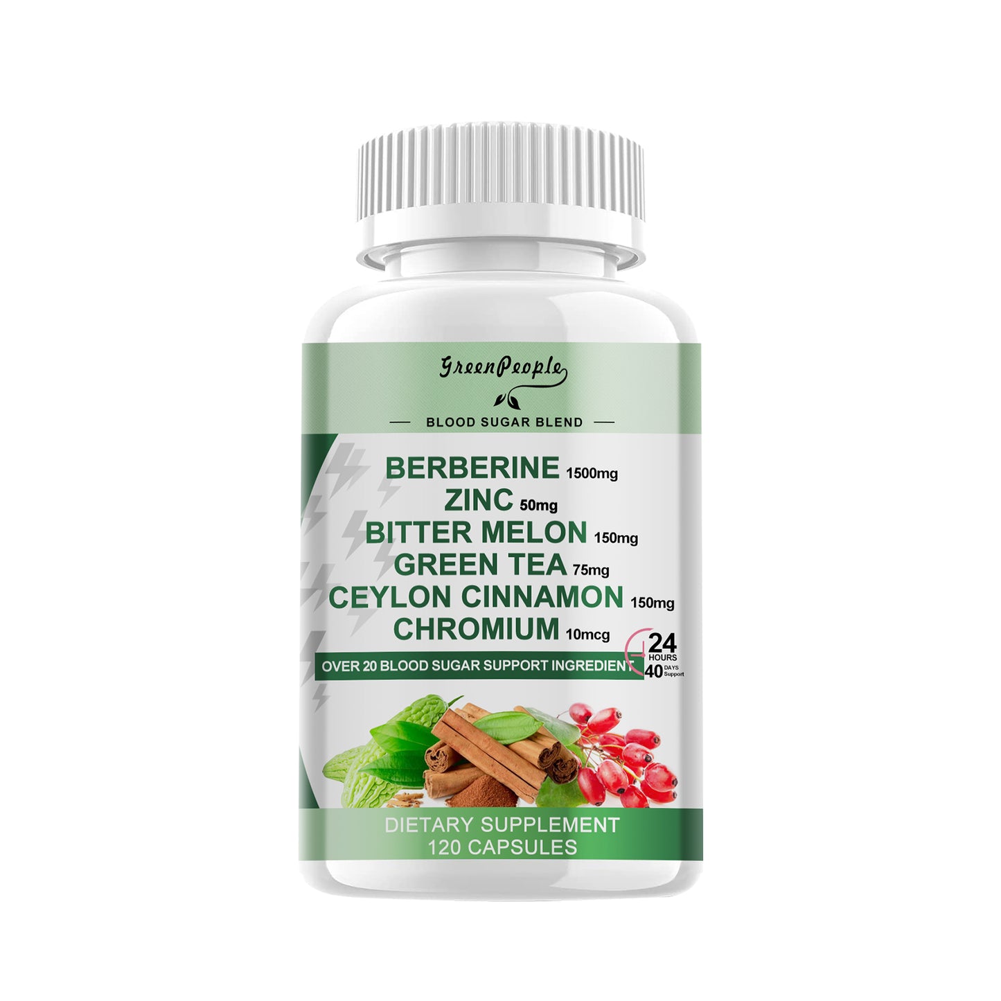 GREENPEOPLE Berberine Supplement  Capsules with Bitter Melon, Chromium, Zinc & Other Natural Herbs